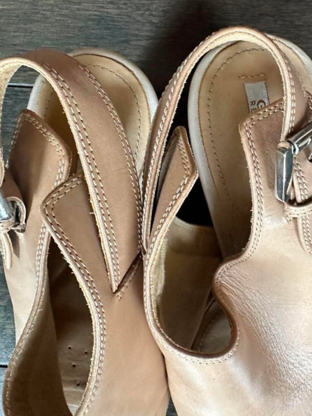 Geox Leather Nude Stack Heel Sandals - Picture 3 of 6